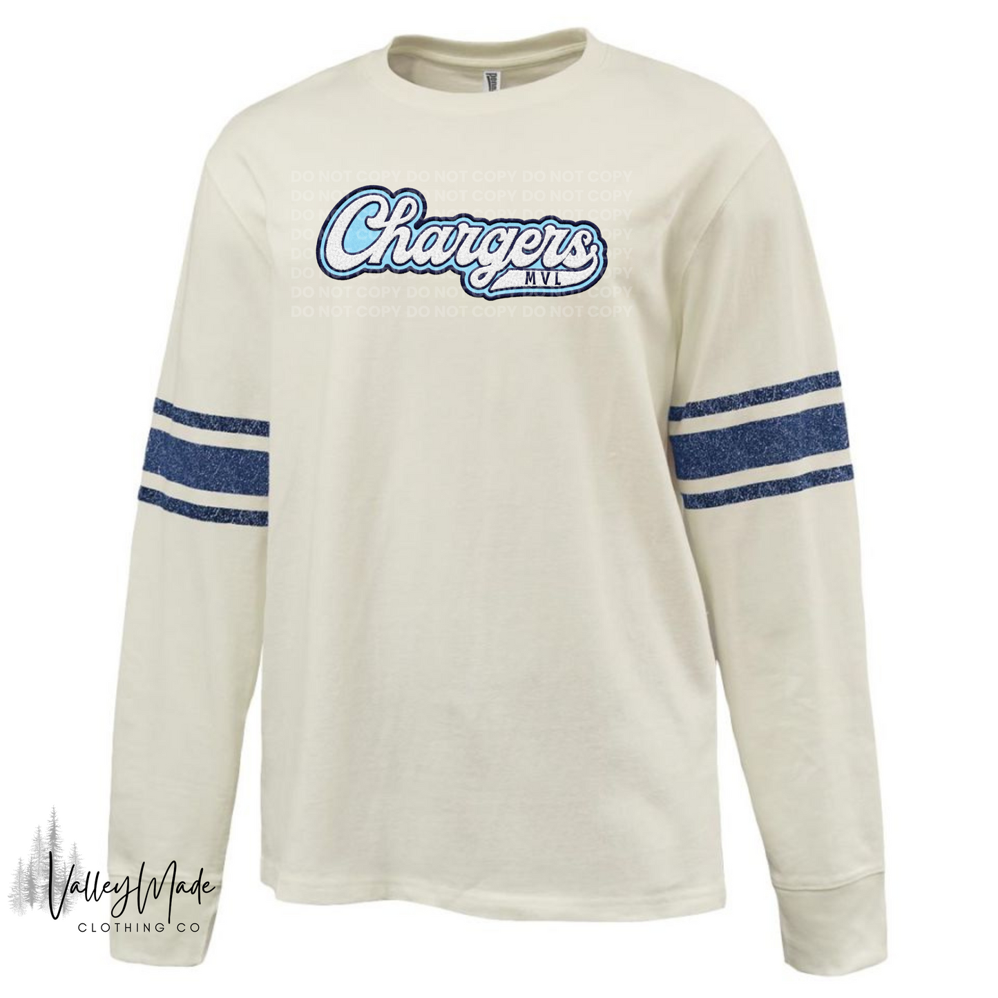 Embroidered Look Chargers-Lightweight Crewneck