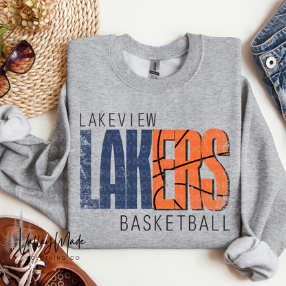 Distressed Lakeview Lakers-Crewneck