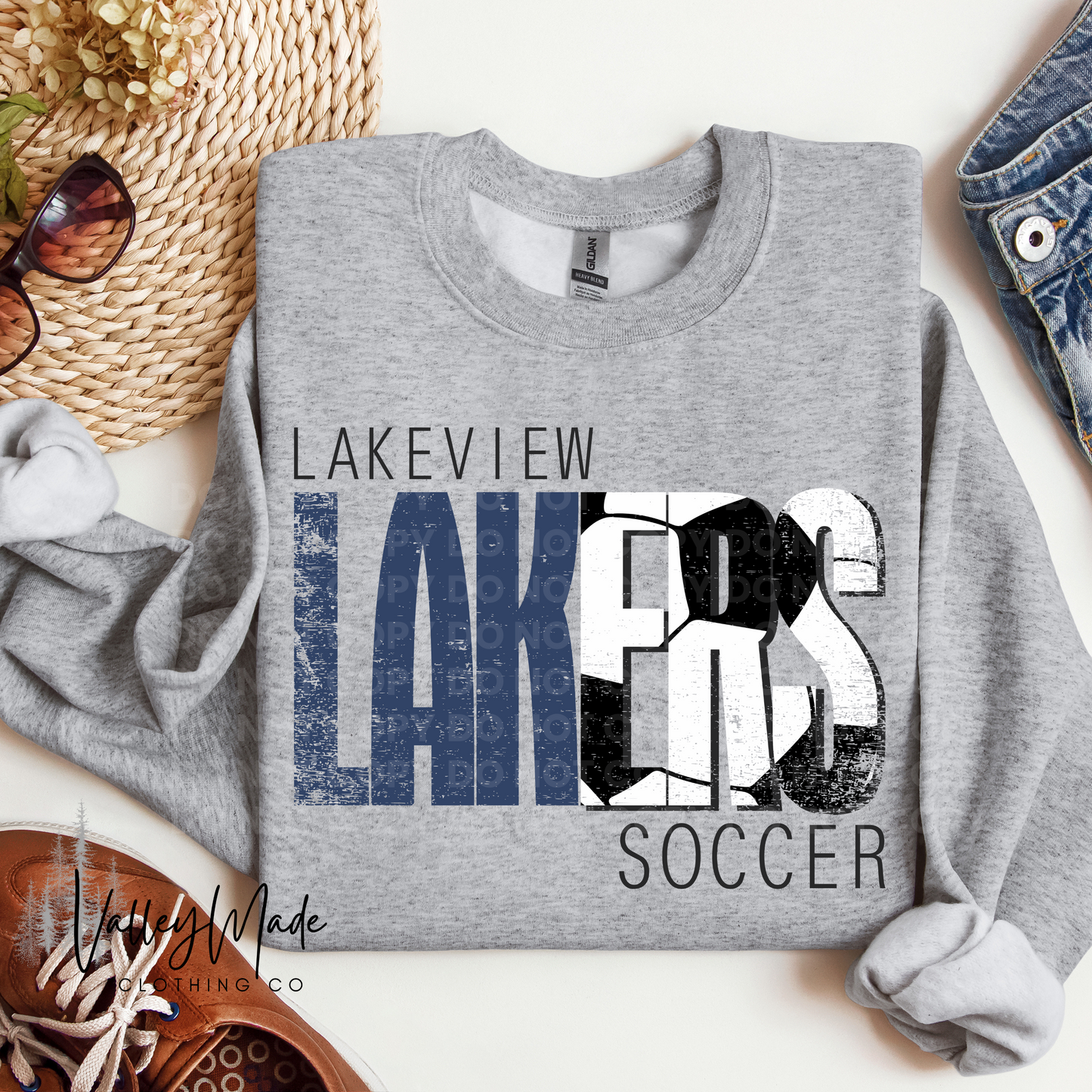 Distressed Lakeview Lakers-Crewneck