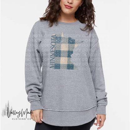 Blue And Tan Plaid Minnesota-Women's Fit Crewneck