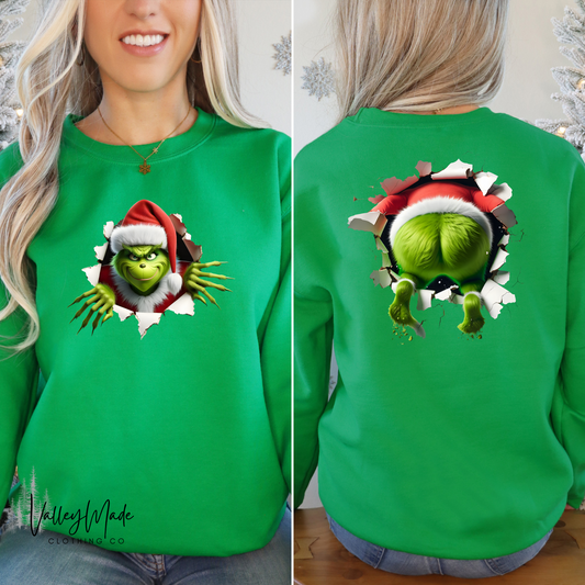 Green Face And Back-Crewneck