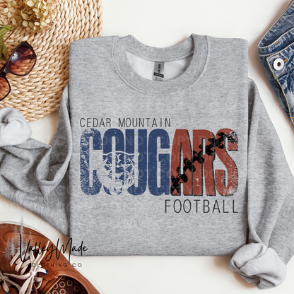 Distressed Cougars Sports-Crewneck