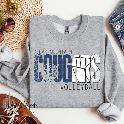 Distressed Cougars Sports-Crewneck