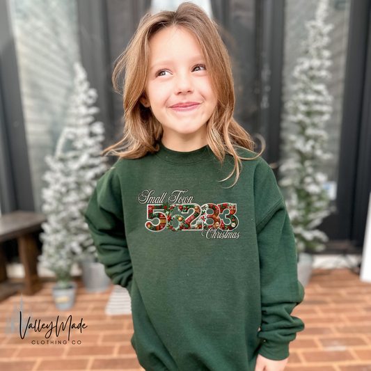 Customizable Small Town Christmas Zip Code-Youth Crewneck