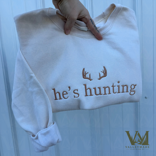 Embroidered He's Hunting Crewneck