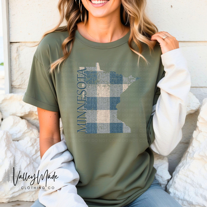 Blue And Tan Plaid Minnesota-Tee