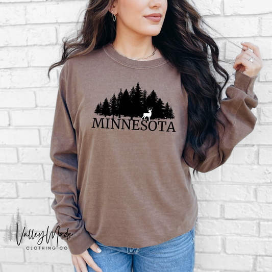 Trees And Deer Minnesota-Long Sleeve (Comfort Colors Brand)