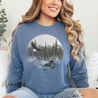 Lake, Eagle And Loon Minnesota-Long Sleeve (Comfort Colors Brand)