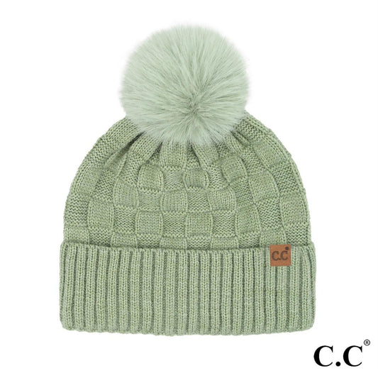 C.C. Brand Weaving Texture Pom Beanie