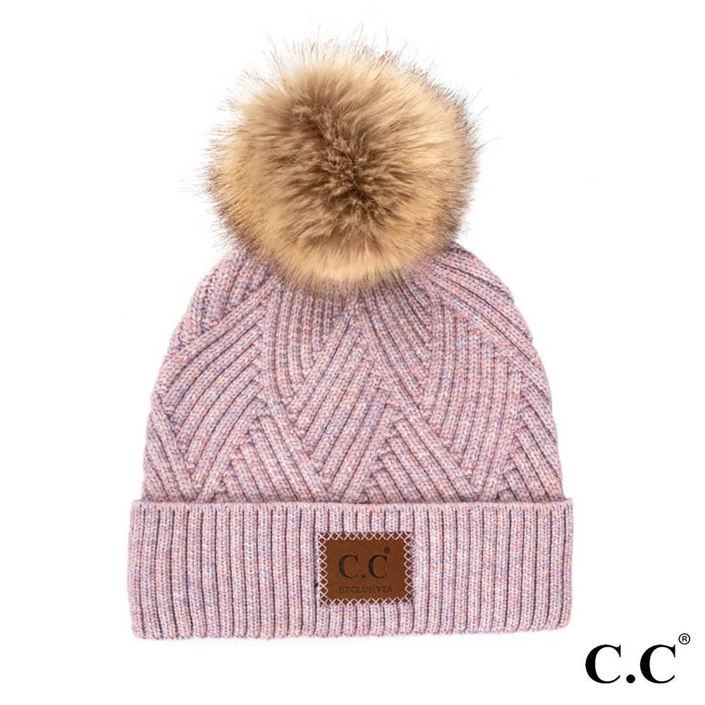 C.C. Brand Criss Cross Pattern Pom Beanie