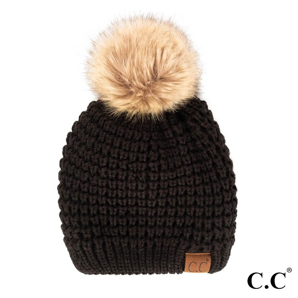 C.C. Brand Waffle Stitch Pom Beanie