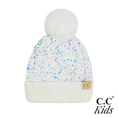 KIDS C.C. Brand Sequin Pom Beanie