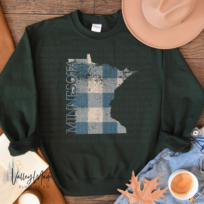 Blue And Tan Plaid Minnesota-Crewneck