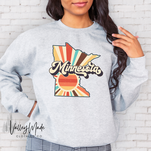 Retro State Outline Minnesota-Crewneck