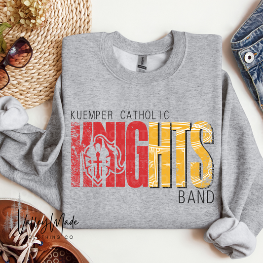 Distressed Kuemper Catholic Knights Band-Crewneck