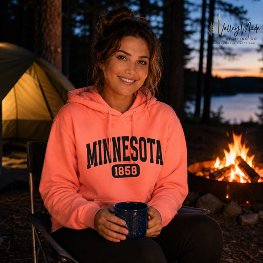 Varsity Minnesota 1858 Neon Coral Hoodie