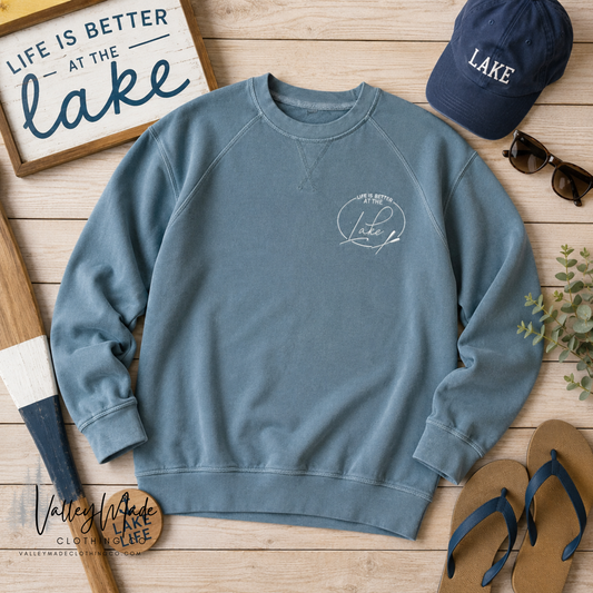 Embroidered Life Is Better At The Lake Lightweight Crewneck