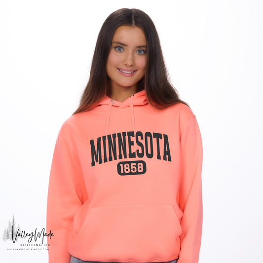 Varsity Minnesota 1858 Neon Coral Hoodie