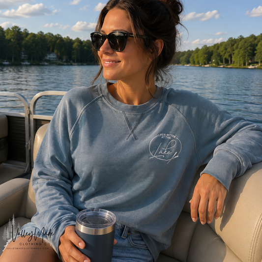 Embroidered Life Is Better At The Lake Lightweight Crewneck